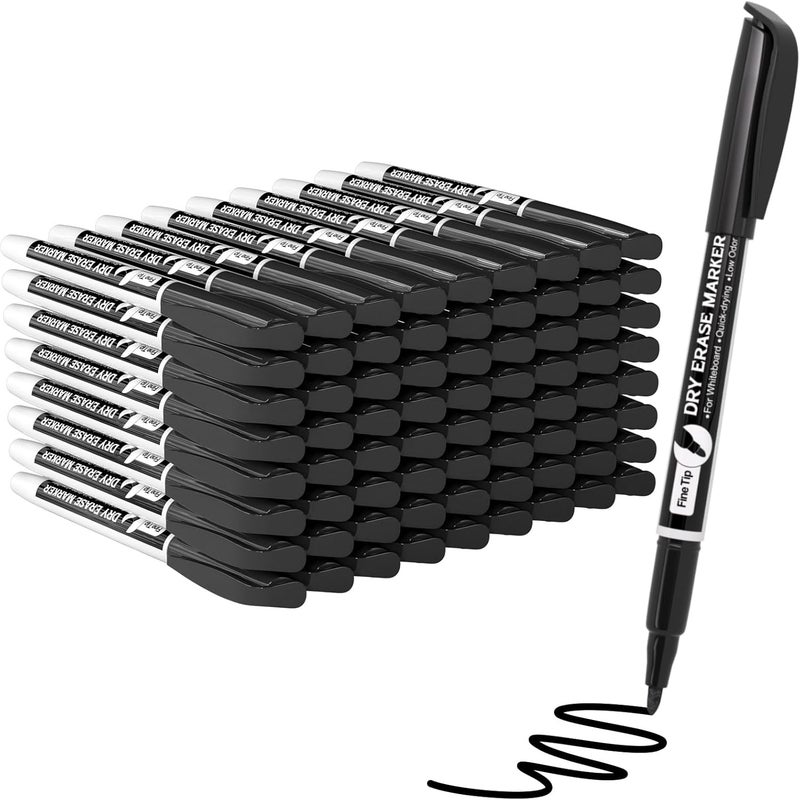 MaxGear Dry Erase Markers Black Fine Point, 72 Count Fine Tip Whiteboard Markers Bulk Low Odor Erasable for White Board, School Supplies for Classroom, Home, Office, 72 Count, Black - Image 1